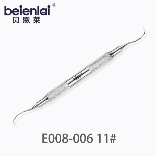 Benlai Dental Curette E008-006 KXS 11#, Double End Curved Tips, φ8 Hollow Round Handle, For Posterior Teeth Mesial Subgingival Scaling